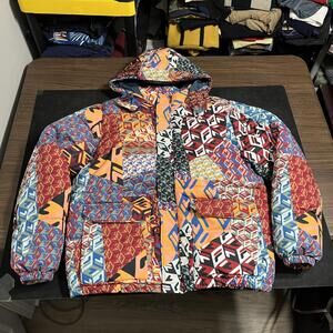 FILA Mav Joanna Jacket Mens 2XL Hooded Puffer Full Zip Ski Logo Winter Geometric